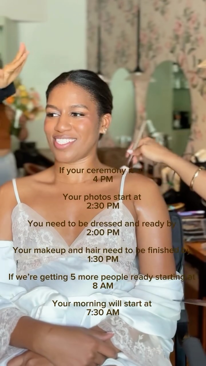 Timelines 🤍 

We know this is something many brides worry about because sometimes the start time can feel too early. But after years of experience, we also know this is the amount of time needed for the morning to flow smoothly, calmly, and on schedule ✨ 

Wedding mornings go by so much faster than expected, and there’s truly no such thing as “too early” for hair and makeup on such an important day. 

Before leaving, we always do final touch-ups to make sure everything looks perfect and polished for photos 🤍 

Trust your vendors when they guide you through your timeline — every timing recommendation is made with your experience and your wedding day flow in mind. 

#SanMiguelDeAllendeBride #QueretaroBride #MexicoCityBride #NaturalBridalMakeup #DestinationWeddingMexico 

natural bridal makeup San Miguel de Allende, bridal hair and makeup Queretaro, luxury bridal makeup Mexico City, destination wedding makeup artist Mexico, natural wedding hair and makeup